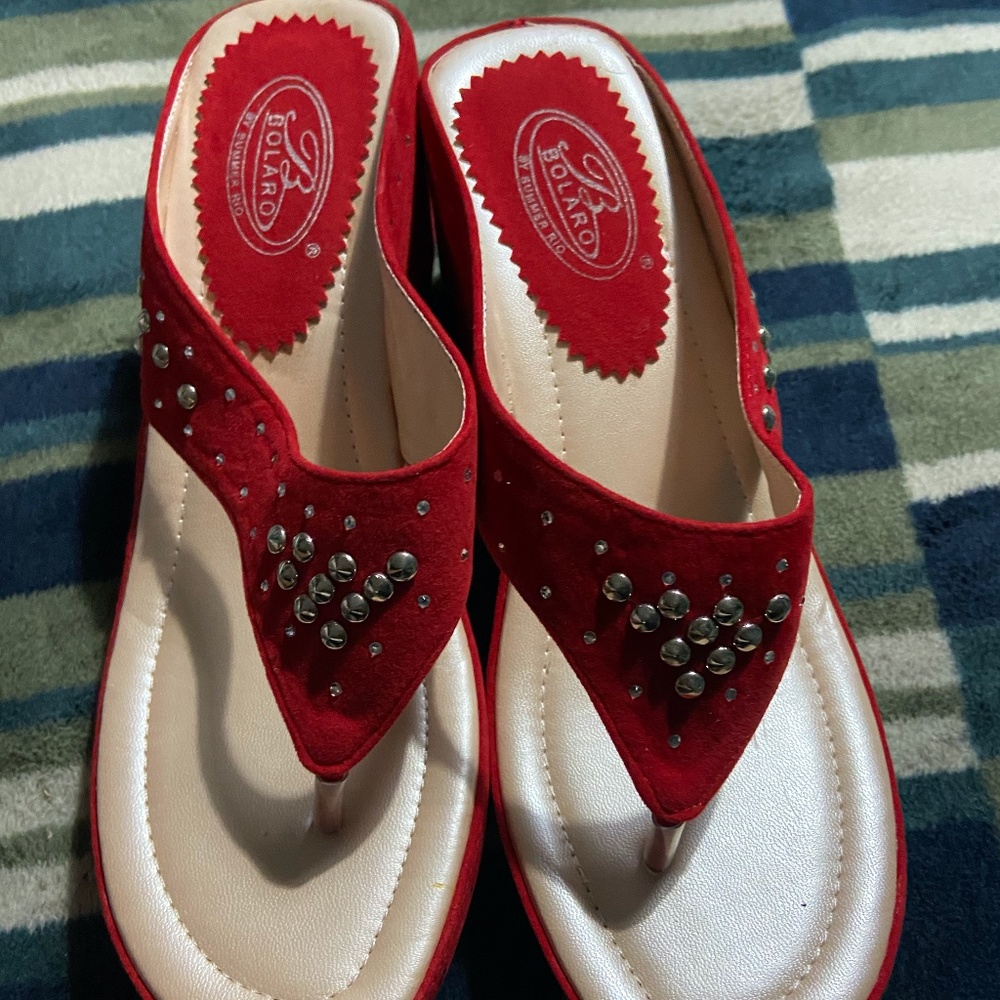 Red Studded Platform Flip Flops